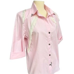 Vintage Lilia Smitty Pink Western Fringe Snap Shirt Size Medium